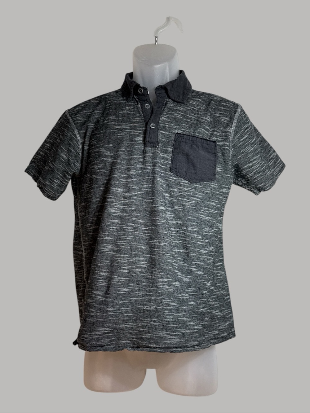 PD & C Classic Short sleeve 3 Button Polo Black White 1 Chest Pocket Small